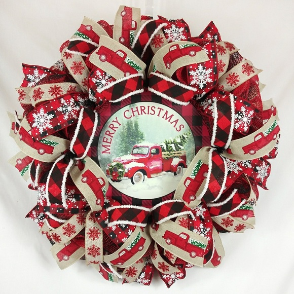 *SOLD* Merry Christmas Farm Truck Welcome Wreath - Picture 5 of 6